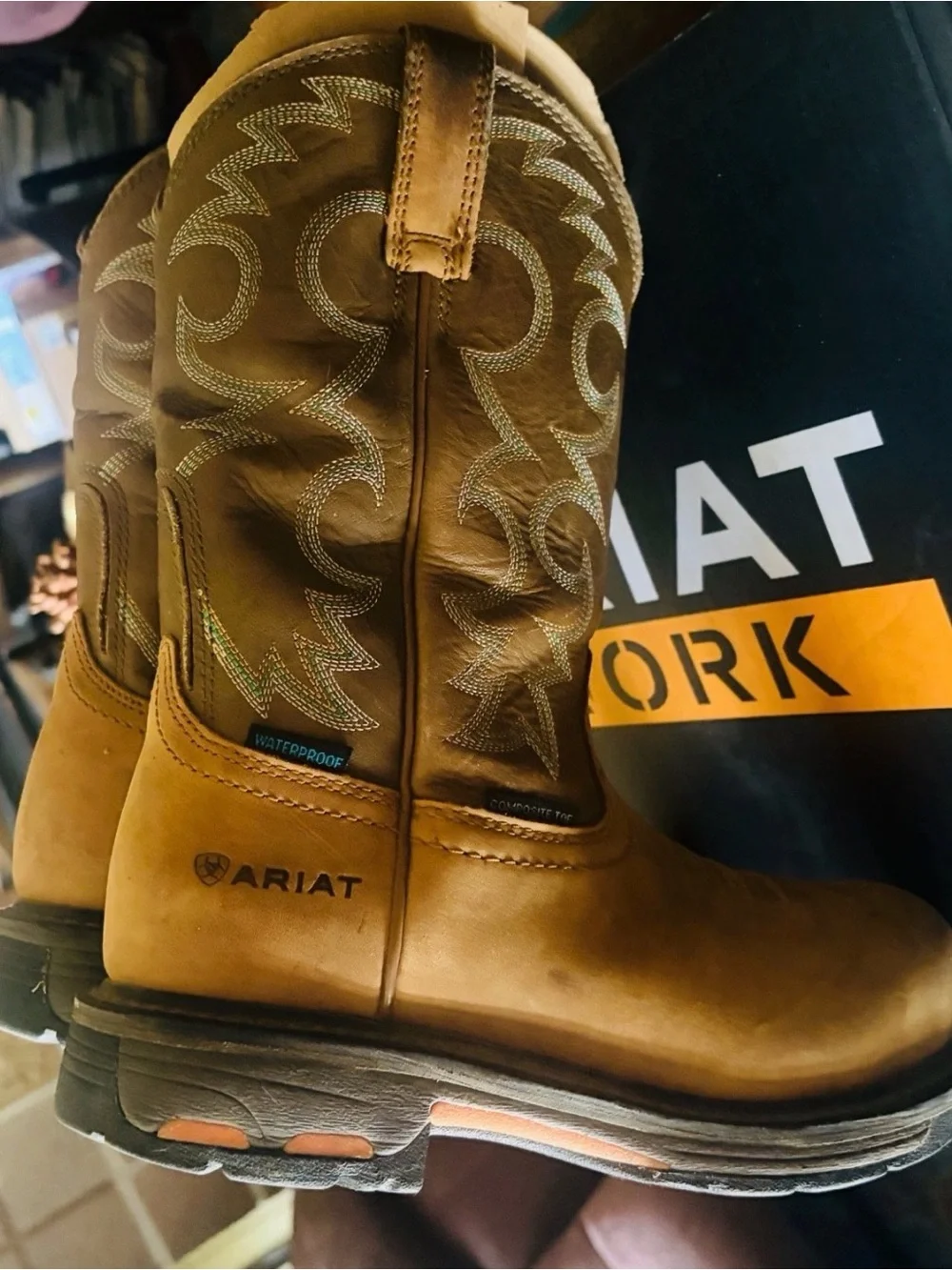 ARIAT WORKHOG H20 WOMEN'S 10018578 AGED BARK/ARMY GREEN WATERPROOF BOOTS SIZE 7B